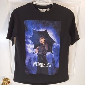 NWOT H&M Girls Black 'Wednesday' Graphic Tee Size 16-18 Addams Family